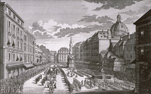 Vy över en procession i Graben graverad av Georg-Daniel Heumann (1691-1759) av Salomon Kleiner