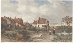 Hus vid kanten av en by i sanddynerna av Salomon Leonardus Verveer