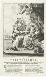 Fras till freden i Westminster, 1654 På Vree-Verbondt, Stängt mellan det höga: Moog: Heeren Staten der Vereenighde Nederland, ende Republikcke van Englandt. Geteeckent den 15 van Gras-maant, 1654 (titel på objekt) av Salomon Pietersz. Lachair