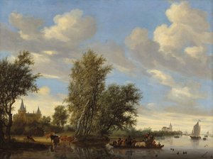 Flodlandskap med färja, 1649.