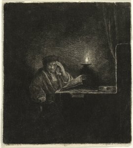 Student vid ett bord vid levande ljus av Salomon Savery