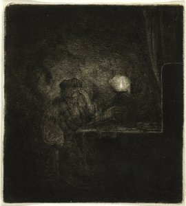 Student vid ett bord vid levande ljus av Salomon Savery