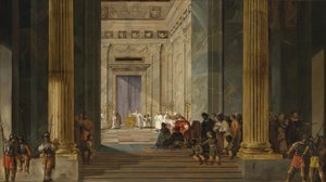 Drottningen av Saba framför kung Salomos tempel i Jerusalem, ca 1630-1634