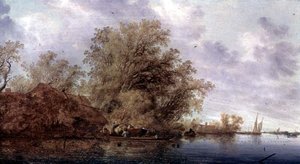 Skogbevuxen flodlandskap av Salomon van Ruisdael or Ruysdael