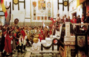 Kungörande av konstitutionen i Cadiz, Spanien av Salvador Viniegra y Lasso de la Vega