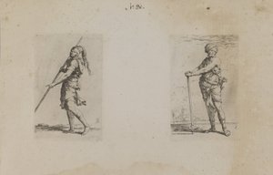 (Figurinserie) Man med plymerad hatt, sidovy av Salvator Rosa