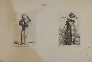 (Figurserie) Gammal man med plymerad hatt, vilande händer av Salvator Rosa