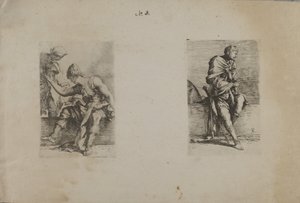 (Figurinserie) Sittande figur med spetsigt huvud av Salvator Rosa