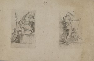 (Figurinserie) Sittande man, sedd bakifrån, håller i yxa av Salvator Rosa