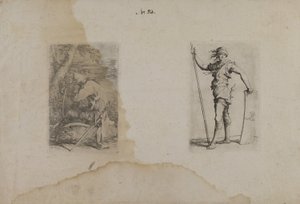 (Figurinserie) Sittande man med spetsig hjälm av Salvator Rosa
