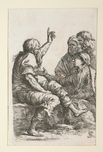 En gammal man som pratar med tre män av Salvator Rosa