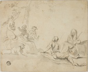 Äppelskördare och rastande herdar av Salvator Rosa