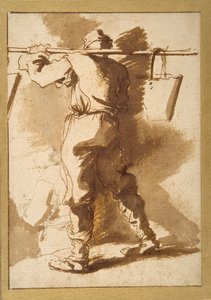 Bakifrån av en vattenbärare, en annan figur bortom honom (penna och bläck med tvätt över krita på papper) av Salvator Rosa