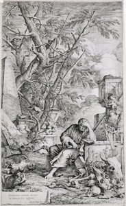 Demokrit i meditation (gravyr) av Salvator Rosa