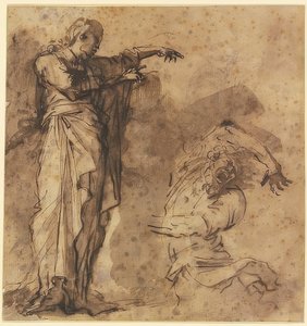 Design för Kristus som helar en besatt man av Salvator Rosa