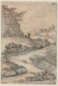 Figurer på en slingrande väg, mitten av 1600-talet. av Salvator Rosa