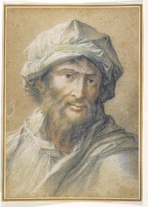 Huvudet på en skäggig man som bär en turban av Salvator Rosa
