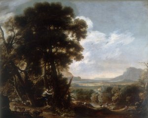 Hermina ristar namnet Tancredi på ett träd, verk av Salvatore Rosa, konserverat på Galleria Estense i Modena av Salvator Rosa