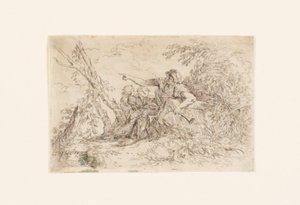 Herde och två barn i ett landskap av Salvator Rosa