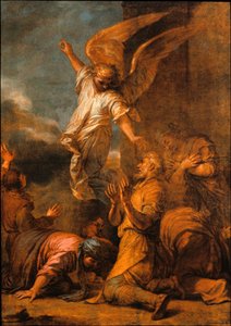 Ängeln som lämnar Tobias hus av Salvator Rosa