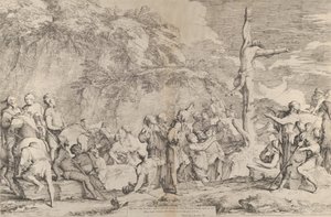 Korsfästelsen av tyrannen Polykrates efter hans tillfångatagande av perserna, ca. 1662. av Salvator Rosa