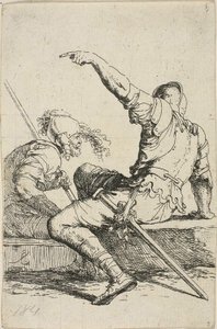 Två krigare som sitter på låga klippor av Salvator Rosa