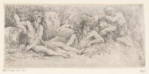 Fem flodgudar med urnor Tritons and River Gods (serietitel) av Salvator Rosa