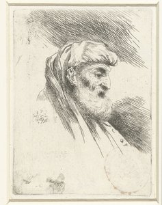 Huvudet av en gammal man med skägg Liten studie av huvuden med orientaliska huvudbonader (serietitel) av Salvatore Castiglione (signed by artist)