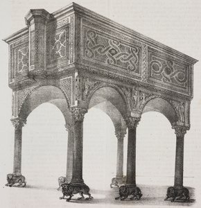 Forntida både i Sessa Aurunca-katedralen, Kampanien, Italien, litografi av Salvatore Puglia efter teckning av Pasquale Mattei (1813-1879) från Poliorama Pittoresco, n 43, 31 maj av Salvatore Puglia