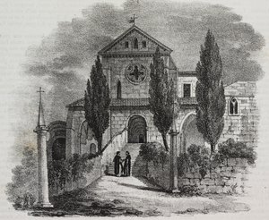Casamari kloster, Veroli, Lazio, Italien, litografi av Salvatore Puglia från Poliorama Pittoresco, n 47, 1 juli av Salvatore Puglia