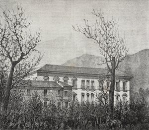 College of Avellino, Campania, Italien, litografi av Salvatore Puglia från Poliorama Pittoresco, n 2, 20 augusti av Salvatore Puglia