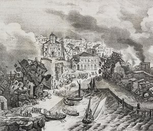 Förstörelse av Pointe--Pitre under jordbävningen den 8 februari av Salvatore Puglia