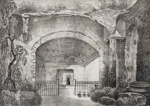 Hall i en gammal villa av Prince of Caposele i Formia, Lazio, Italien, litografi av Salvatore Puglia från Poliorama Pittoresco, n 23, 11 januari av Salvatore Puglia