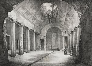 Hall i en gammal villa av Prince of Caposele i Formia, Lazio, Italien, litografi av Salvatore Puglia från Poliorama Pittoresco, n 23, 11 januari av Salvatore Puglia