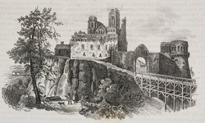 Ostroh Castle, Ukraina, litografi av Salvatore Puglia från Poliorama Pittoresco, n 30, 1 mars av Salvatore Puglia