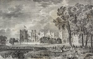 Raby Castle, Durham, England, Storbritannien, litografi av Salvatore Puglia från Poliorama Pittoresco, n 42, 27 maj av Salvatore Puglia