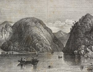 Rogers passage i Lake George, USA, litografi av Salvatore Puglia från Poliorama Pittoresco, n 33, 25 mars av Salvatore Puglia