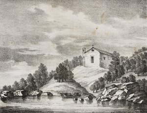 Sanctuary of Peschici, Apulien, Italien, litografi av Salvatore Puglia från Poliorama Pittoresco, n 51, 27 juli av Salvatore Puglia