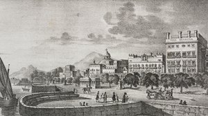 Utsikt över Bourbon-forumet och hotellet Trinacria, Palermo, Sicilien, Italien, litografi av Salvatore Puglia efter gravyr av Di Giovanni från Poliorama Pittoresco, nr 37, 19 april av Salvatore Puglia