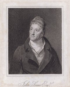 Sir John Soane, engelsk arkitekt och samlare (gravyr) av Samuel (after) Drummond