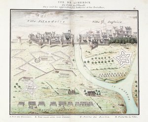 Utsikt över Limerick, ca 1750 (akvarellplaner) av Samuel (after) Hobson
