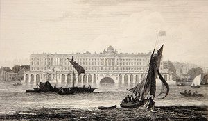 Vy över Somerset House från Themsen, graverad av W.B. Cooke (1778-1855) 1814 (gravyr) av Samuel (after) Owen