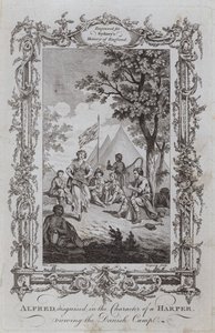 Alfred, förklädd i Karaktären av en Harper, tittar på det danska lägret (gravyr) av Samuel (after) Wale