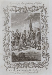 Charles I beordrade att hans standard skulle resas på Nottingham Castle (gravyr) av Samuel (after) Wale