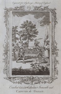 Strid mellan Edmund Ironside och Knud den store (gravyr) av Samuel (after) Wale