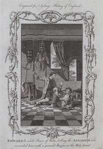 Edward I, medan prins av Wales dödade lönnmördaren som skadade honom med en förgiftad dolk, i det heliga landet (gravyr) av Samuel (after) Wale