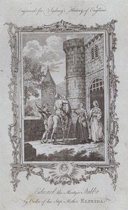 Edvard martyren knivhögg på order av sin styvmor Elfrida (gravyr) av Samuel (after) Wale