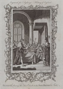 Henry II serverar den första maträtten till sin son Henrys bord (gravyr) av Samuel (after) Wale