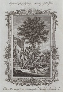 Odun, jarl av Devon tar den danska standarden (gravyr)