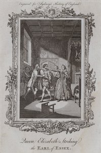 Drottning Elizabeth slår greven av Essex (gravyr) av Samuel (after) Wale